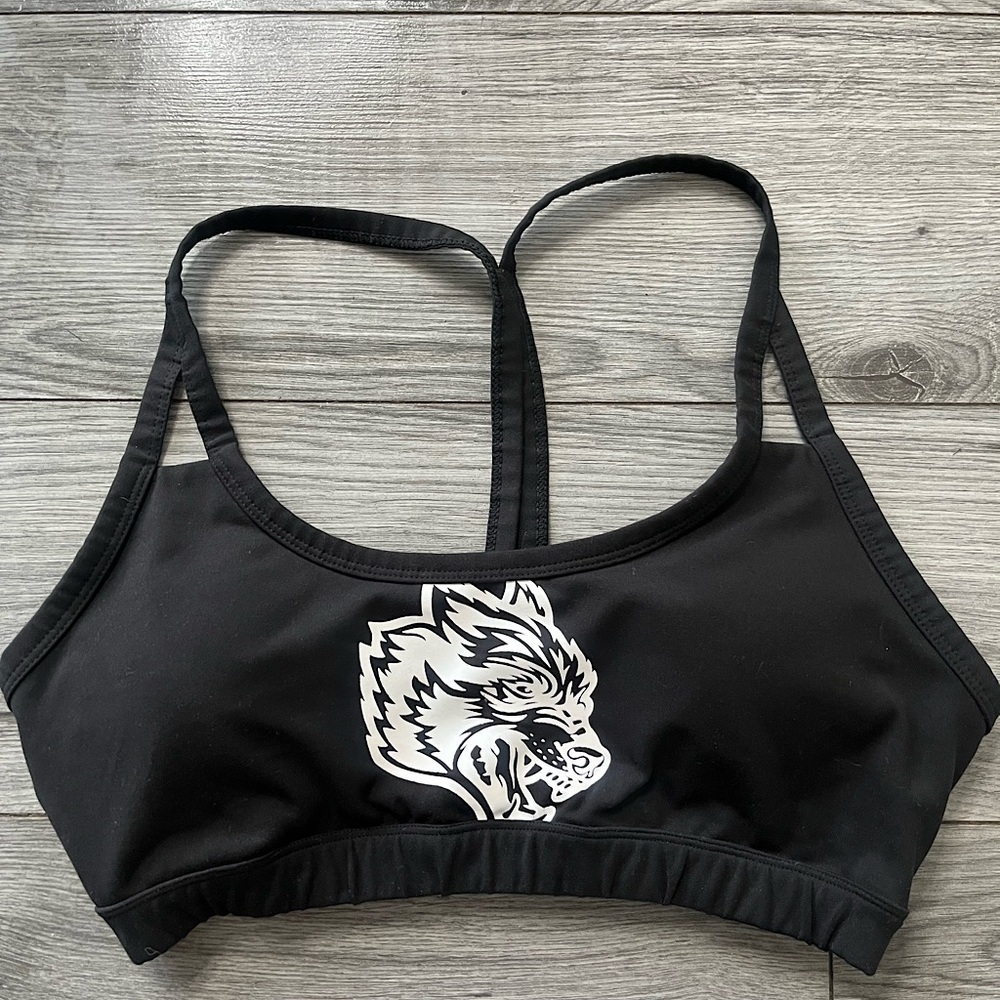 Black Sports Bra with Wolf Design